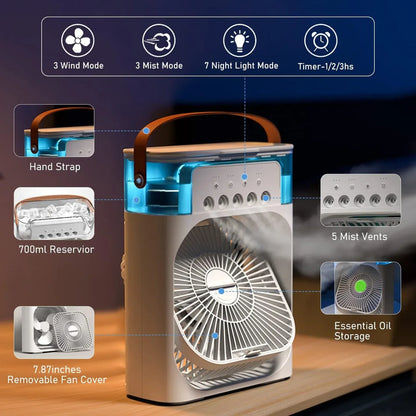 3-in-1 Portable Mini Air Cooler Fan with Humidifier & LED Light