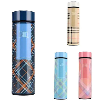 Products LED Temperature Display Water Bottle | Checkered Design | Smart Stainless Steel Vacuum 500ml Flask | Random Color