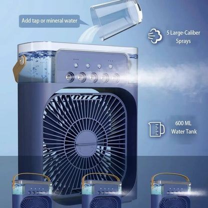 3-in-1 Portable Mini Air Cooler Fan with Humidifier & LED Light