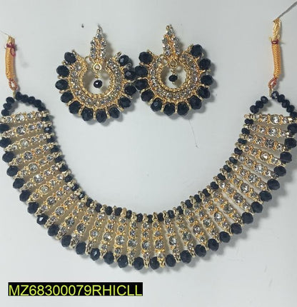 Gold Plated Black Crystal Chocker Set for Weddings & Parties
