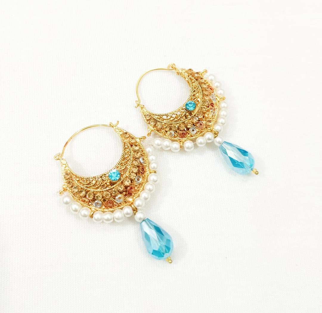 Gold Tassels Earrings with Turquoise Stones for Women