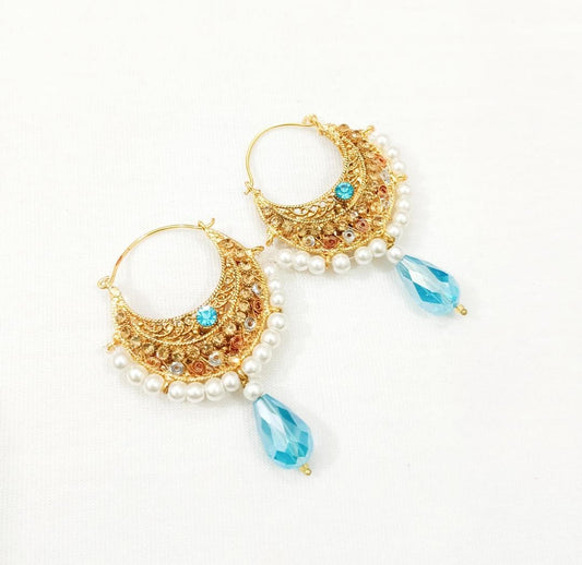 Gold Tassels Earrings with Turquoise Stones for Women