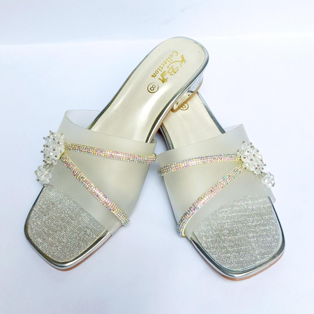 Women's White Fancy Rexine Slides Summer Stylish