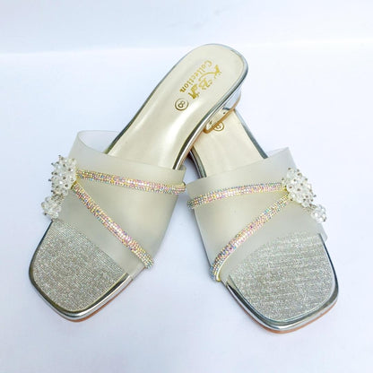 Women's White Fancy Rexine Slides Summer Stylish