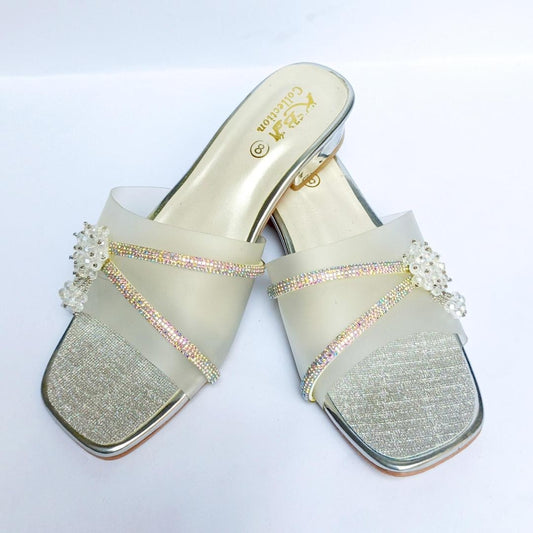 Women's White Fancy Rexine Slides Summer Stylish
