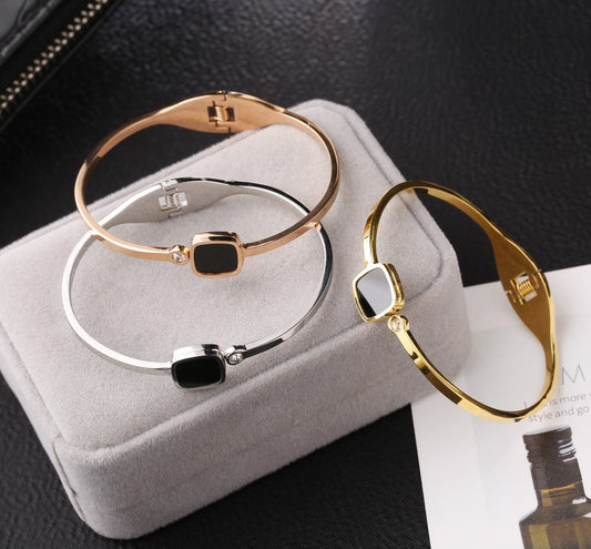 Square Black Face Bracelets Rose Gold Titanium Steel