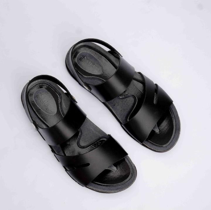 Men's Black Synthetic Leather Sandals Size 6-11