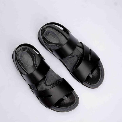 Men's Black Synthetic Leather Sandals Size 6-11