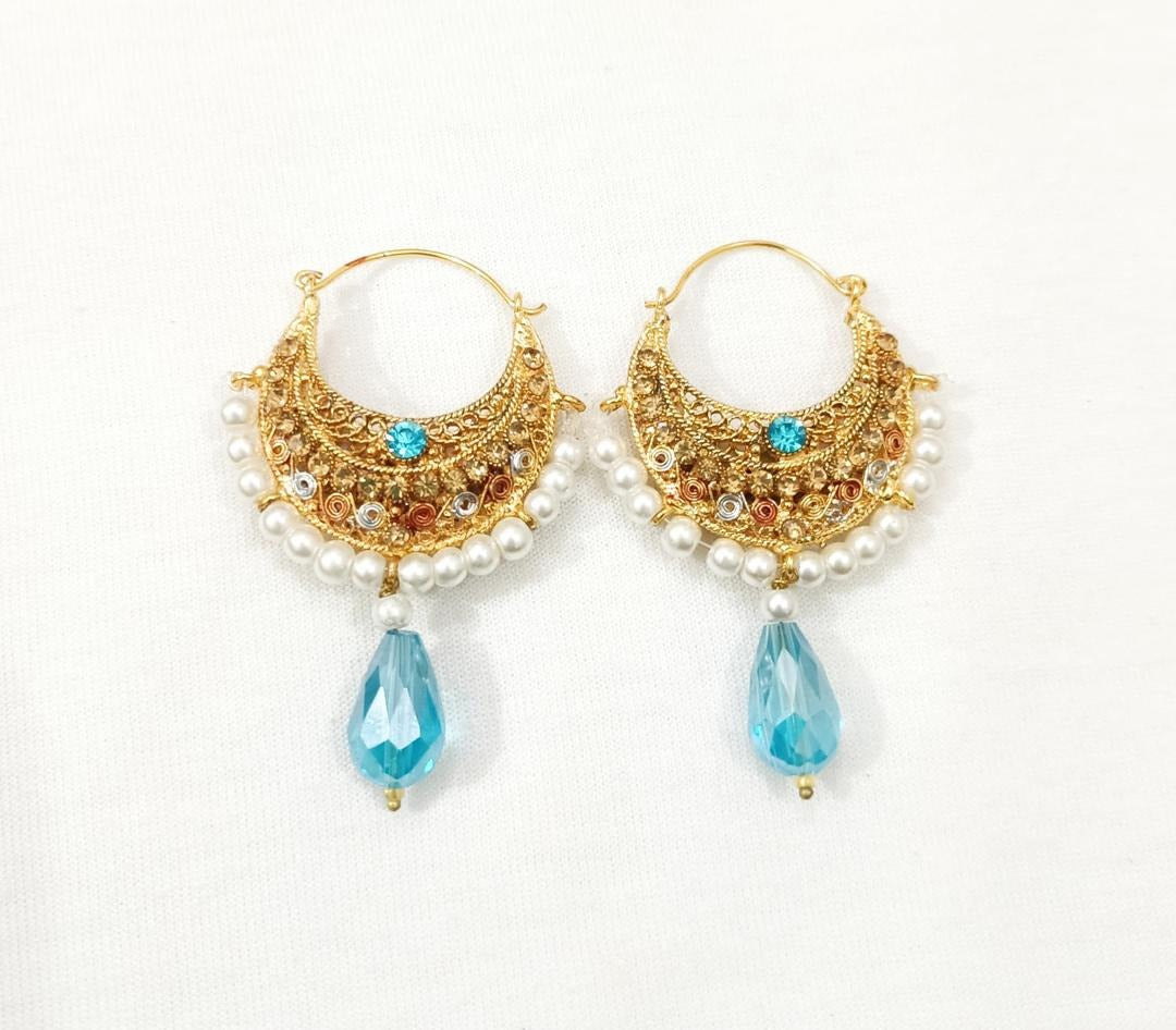 Gold Tassels Earrings with Turquoise Stones for Women