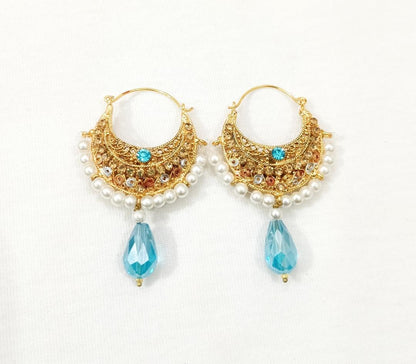Gold Tassels Earrings with Turquoise Stones for Women