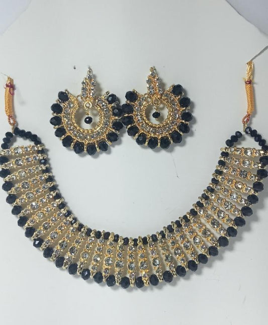 Gold Plated Black Crystal Chocker Set for Weddings & Parties
