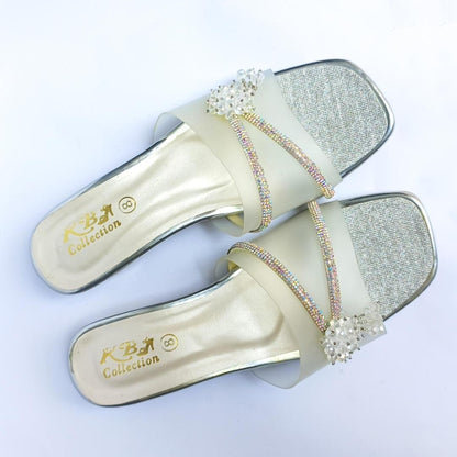 Women's White Fancy Rexine Slides Summer Stylish