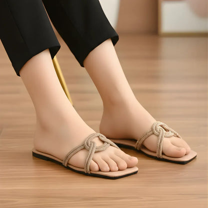 Peach Grace Knot Women's Flat Sandals Size 36-41 Rexine Casual Formal Semi-Formal