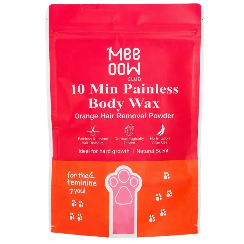 Meow Club 10-Min Painless Body Wax Powder with Spoon | Orange Hair Removal Wax for Smooth Skin