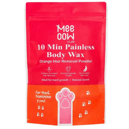 Meow Club 10-Min Painless Body Wax Powder with Spoon | Orange Hair Removal Wax for Smooth Skin