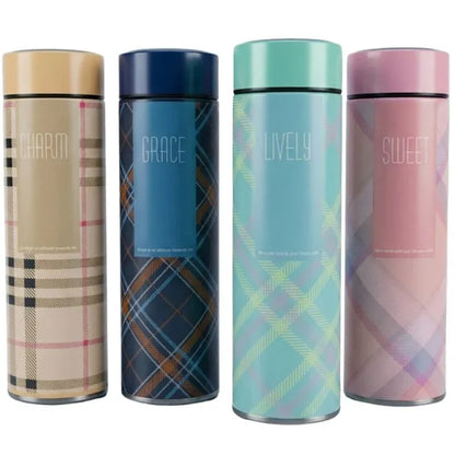 Products LED Temperature Display Water Bottle | Checkered Design | Smart Stainless Steel Vacuum 500ml Flask | Random Color