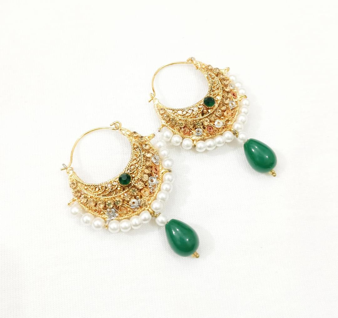 Gold Tassels Earrings with Turquoise Stones for Women
