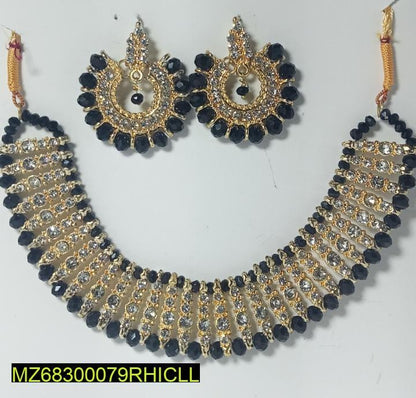 Gold Plated Black Crystal Chocker Set for Weddings & Parties
