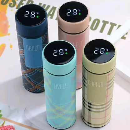 Products LED Temperature Display Water Bottle | Checkered Design | Smart Stainless Steel Vacuum 500ml Flask | Random Color