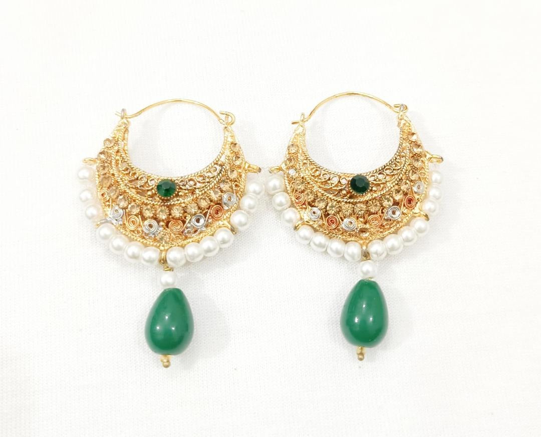 Gold Tassels Earrings with Turquoise Stones for Women