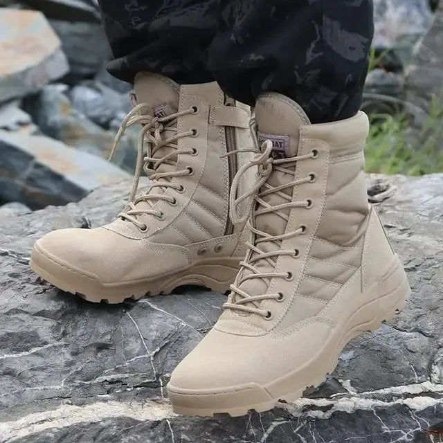 Men's Synthetic Leather Fancy Knee High Boots (Beige SWAT)