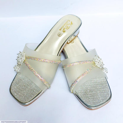 Women's White Fancy Rexine Slides Summer Stylish