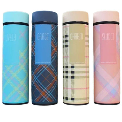 Products LED Temperature Display Water Bottle | Checkered Design | Smart Stainless Steel Vacuum 500ml Flask | Random Color