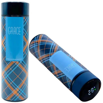 Products LED Temperature Display Water Bottle | Checkered Design | Smart Stainless Steel Vacuum 500ml Flask | Random Color