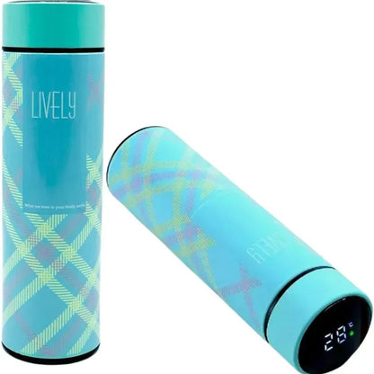 Products LED Temperature Display Water Bottle | Checkered Design | Smart Stainless Steel Vacuum 500ml Flask | Random Color